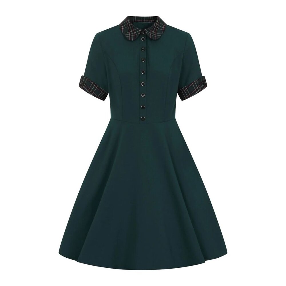 Hell Bunny Tiddlywink Mid Dress in Hunter Green, NWOT -- XS (UK8) - Picture 1 of 1